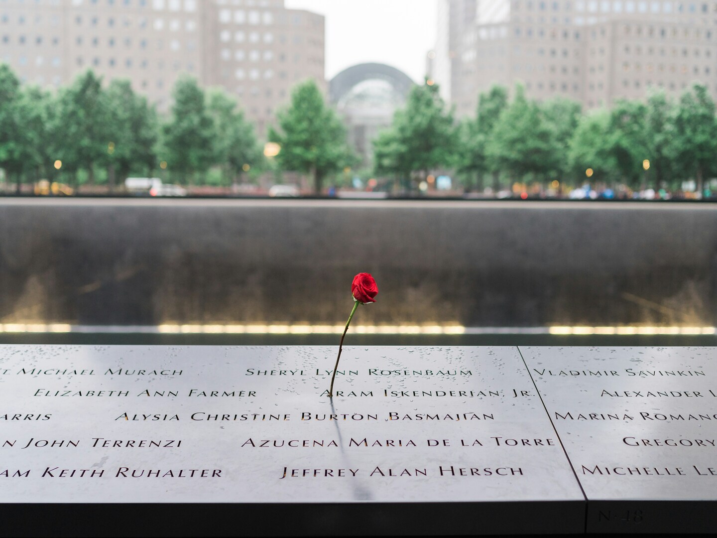 Close view of 9/11 Memorial Pool